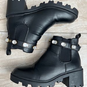 Nicole Miller Black Embellished Chelsea Boots
